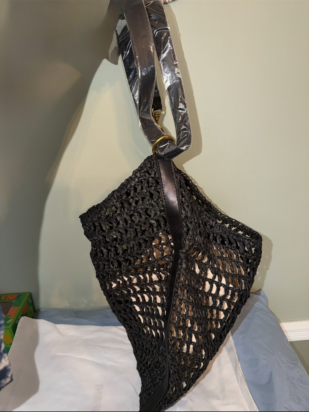 Black crocheted woven beach vacation travel tote bag NEW make an offer! - Picture 4 of 6